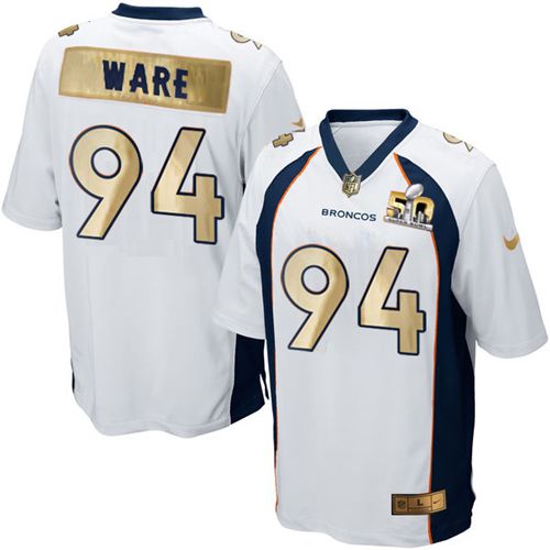Nike Broncos #94 DeMarcus Ware White Men's Stitched NFL Game Super Bowl 50 Collection Jersey